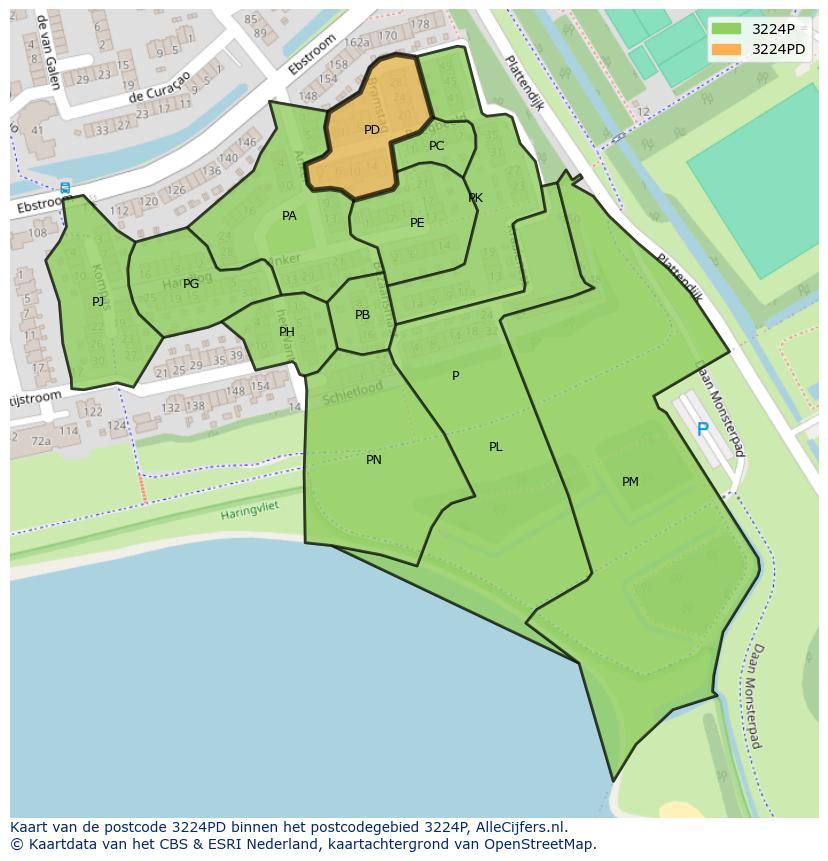 Afbeelding van het postcodegebied 3224 PD op de kaart.