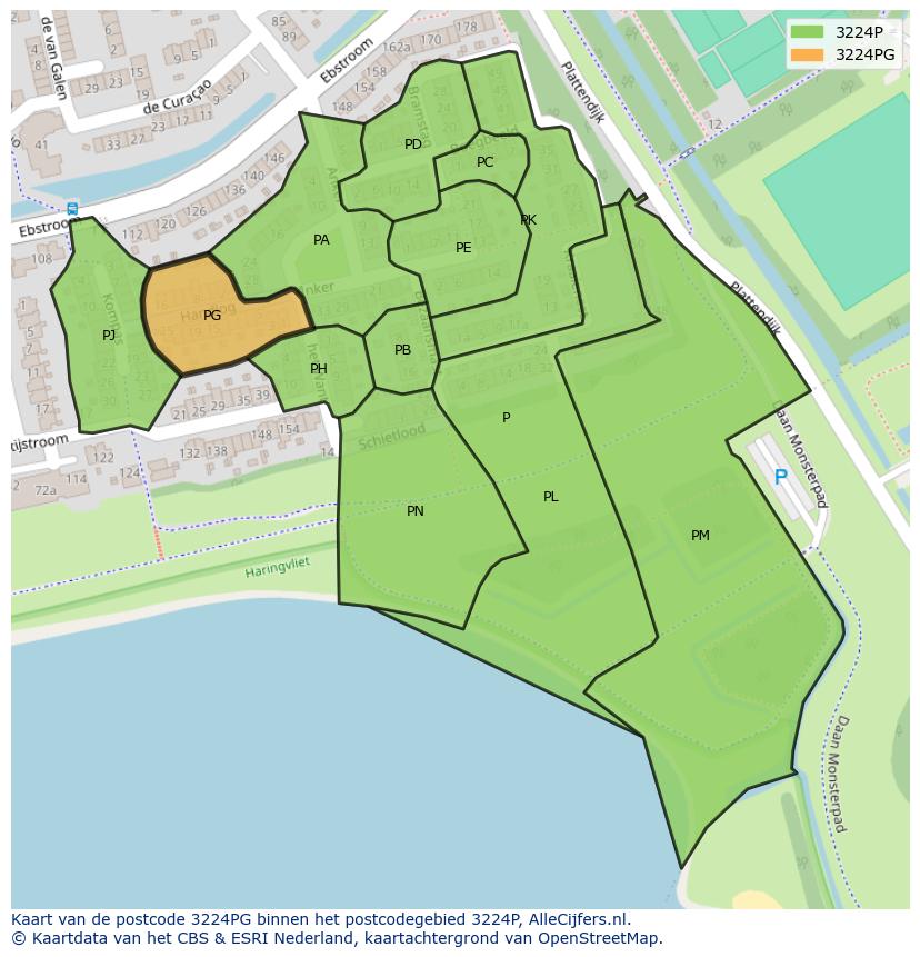 Afbeelding van het postcodegebied 3224 PG op de kaart.