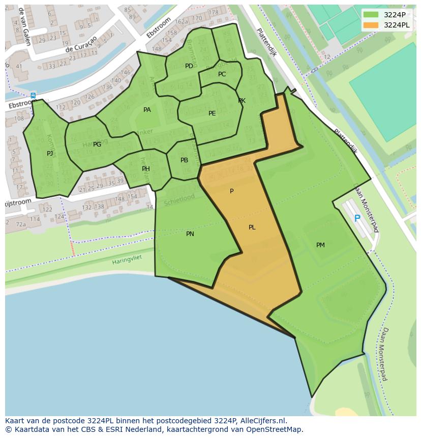 Afbeelding van het postcodegebied 3224 PL op de kaart.