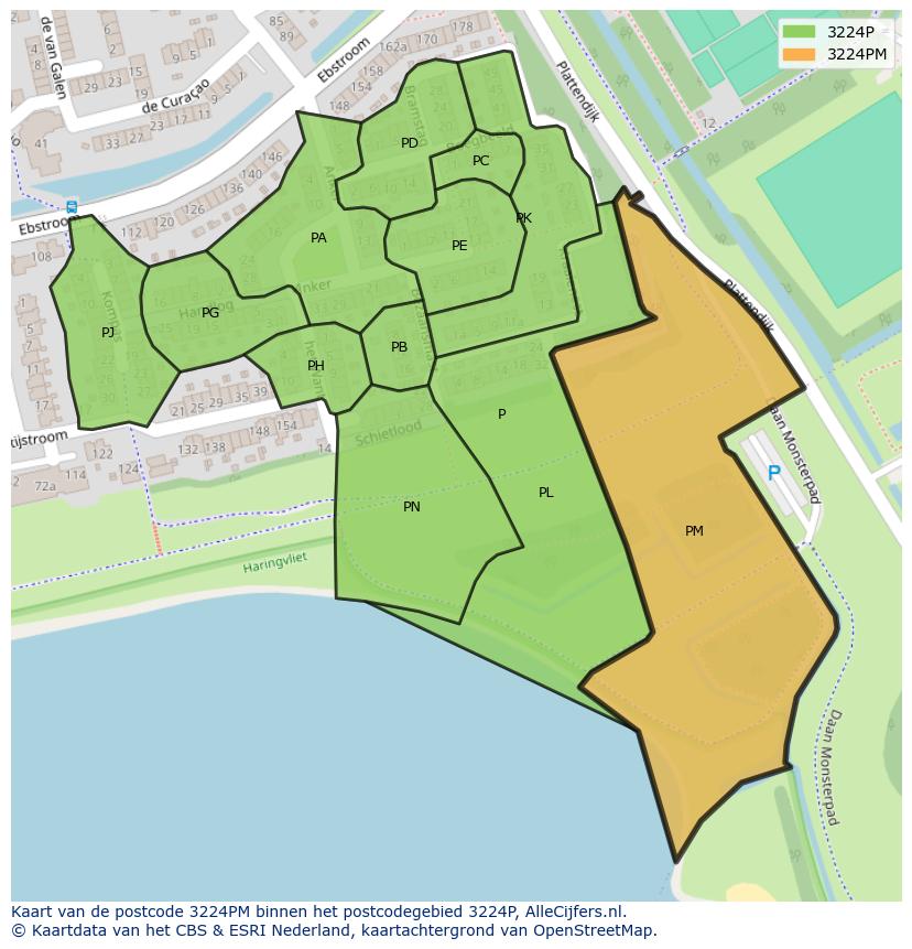Afbeelding van het postcodegebied 3224 PM op de kaart.