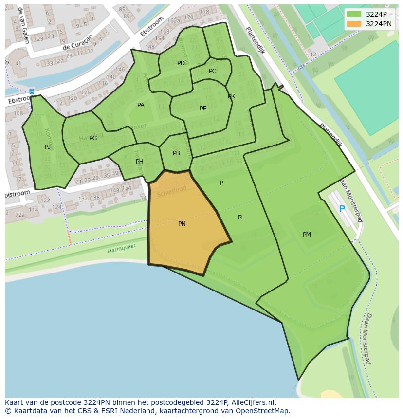 Afbeelding van het postcodegebied 3224 PN op de kaart.