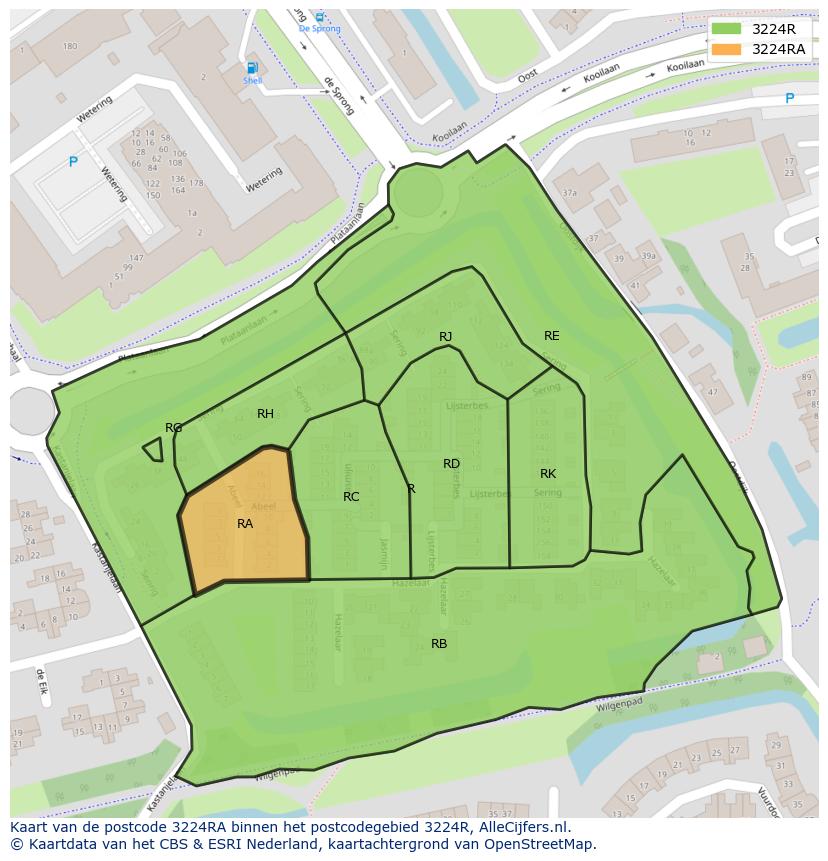 Afbeelding van het postcodegebied 3224 RA op de kaart.