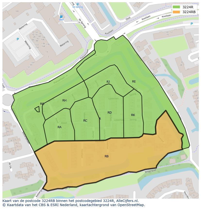 Afbeelding van het postcodegebied 3224 RB op de kaart.