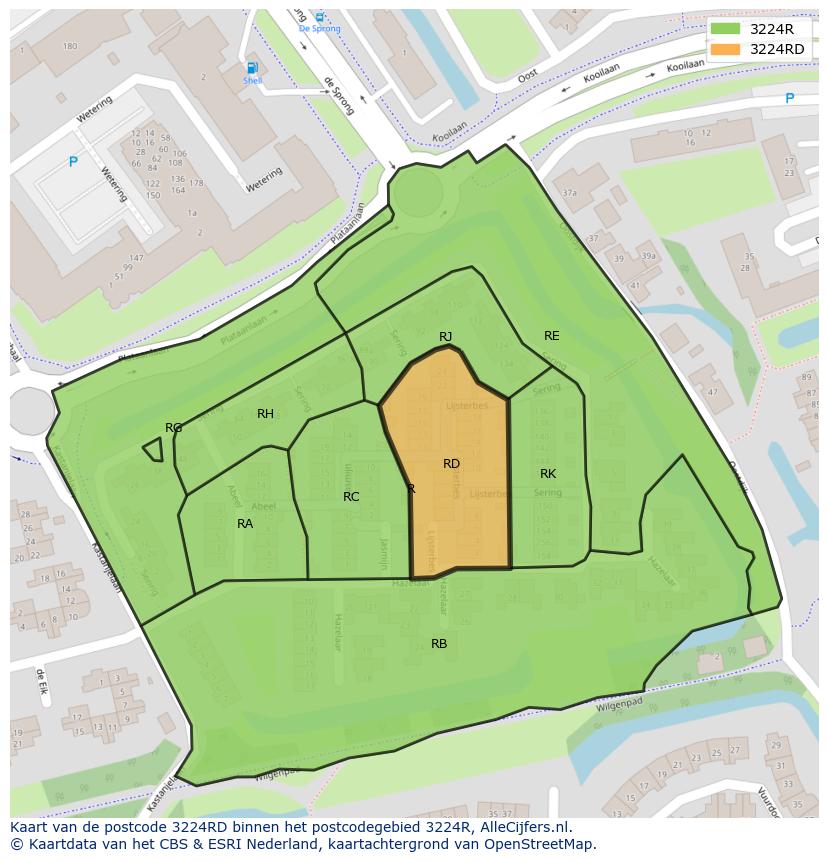 Afbeelding van het postcodegebied 3224 RD op de kaart.