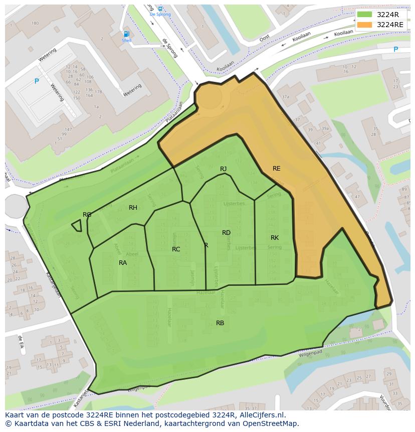 Afbeelding van het postcodegebied 3224 RE op de kaart.