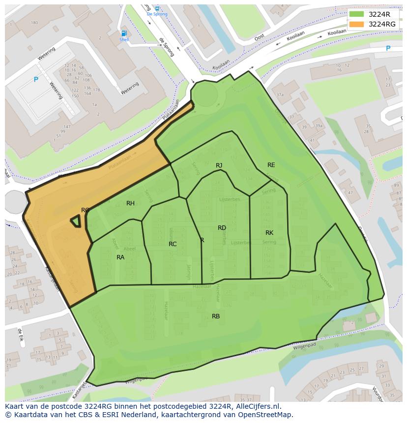 Afbeelding van het postcodegebied 3224 RG op de kaart.
