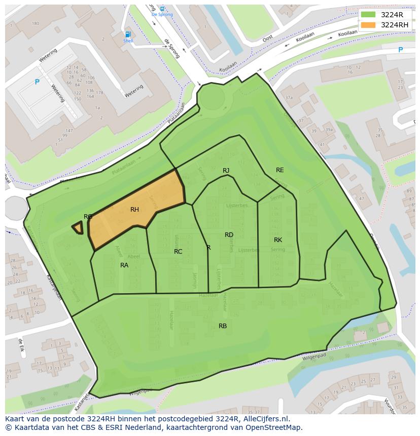 Afbeelding van het postcodegebied 3224 RH op de kaart.