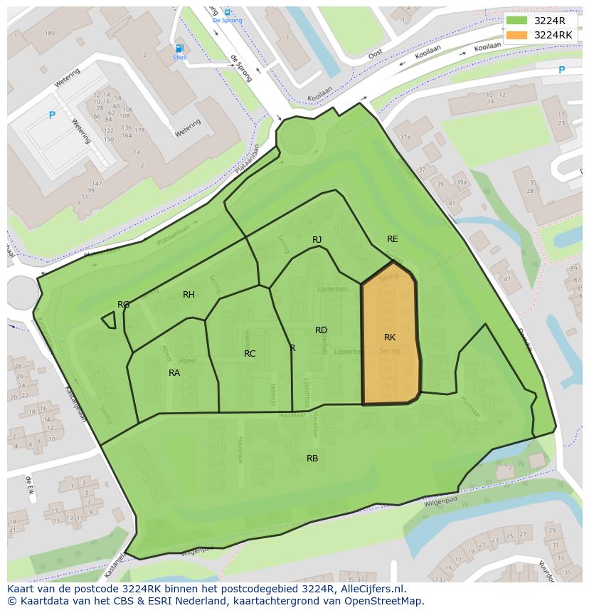 Afbeelding van het postcodegebied 3224 RK op de kaart.