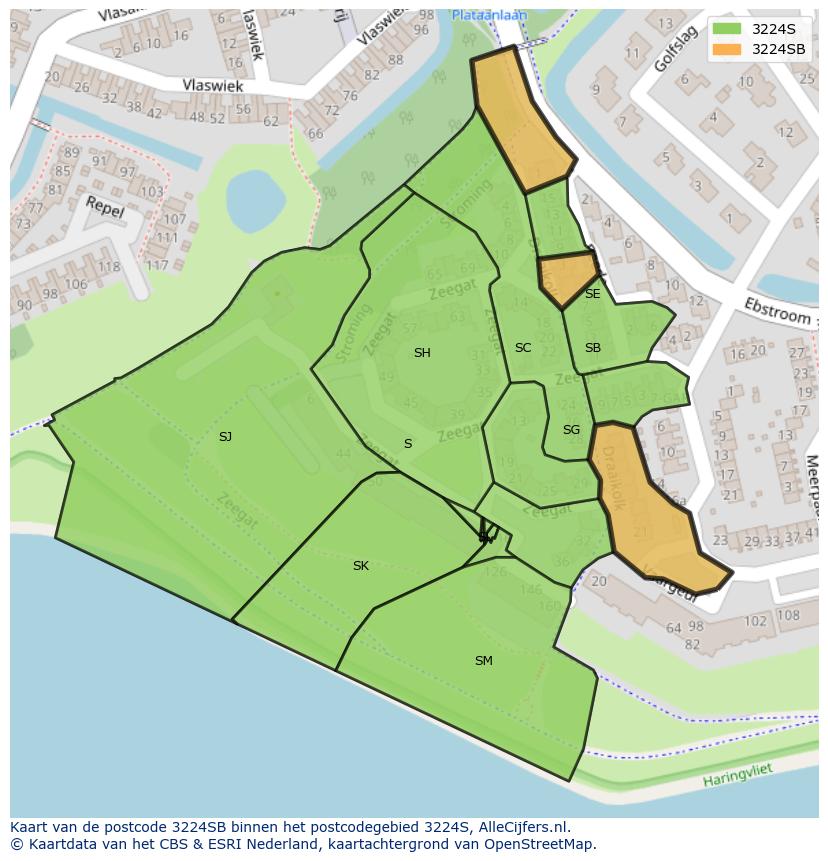 Afbeelding van het postcodegebied 3224 SB op de kaart.