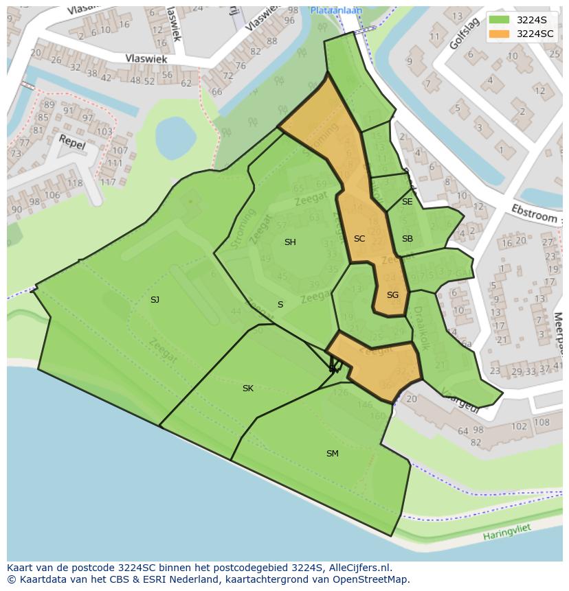Afbeelding van het postcodegebied 3224 SC op de kaart.