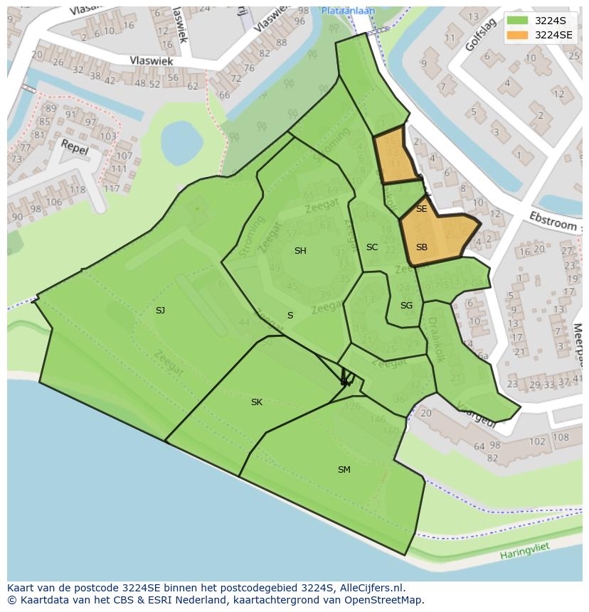 Afbeelding van het postcodegebied 3224 SE op de kaart.