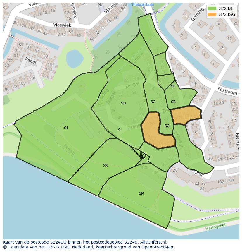 Afbeelding van het postcodegebied 3224 SG op de kaart.