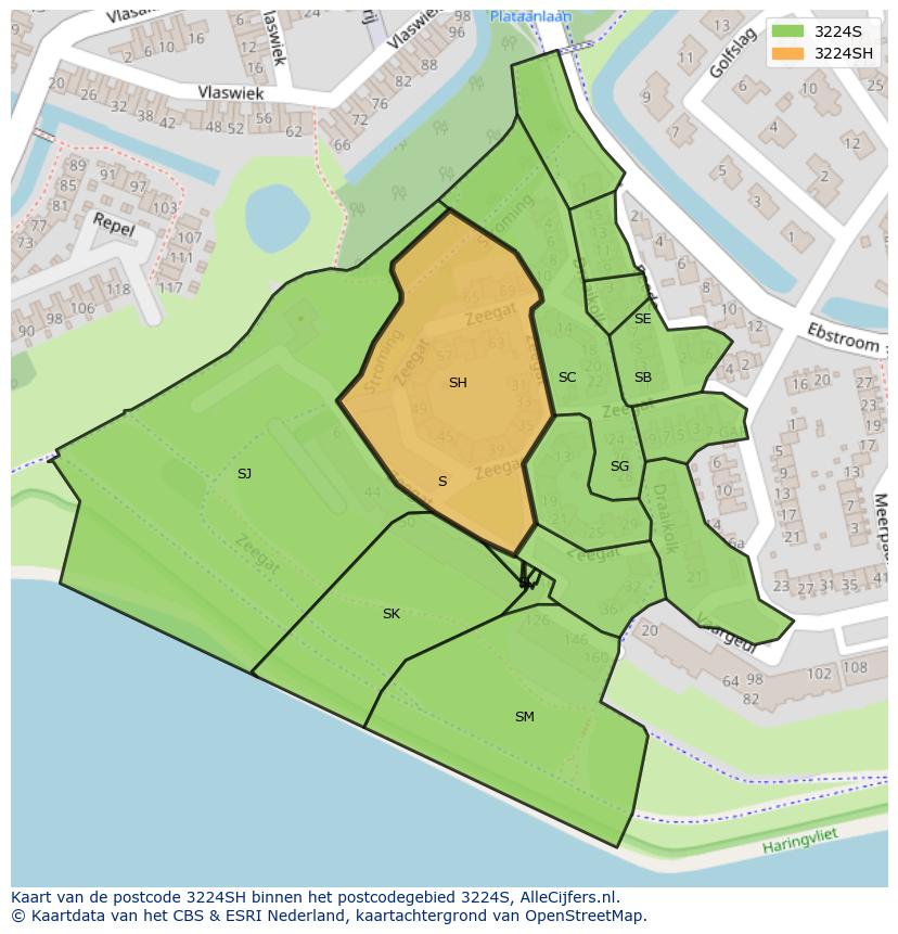 Afbeelding van het postcodegebied 3224 SH op de kaart.