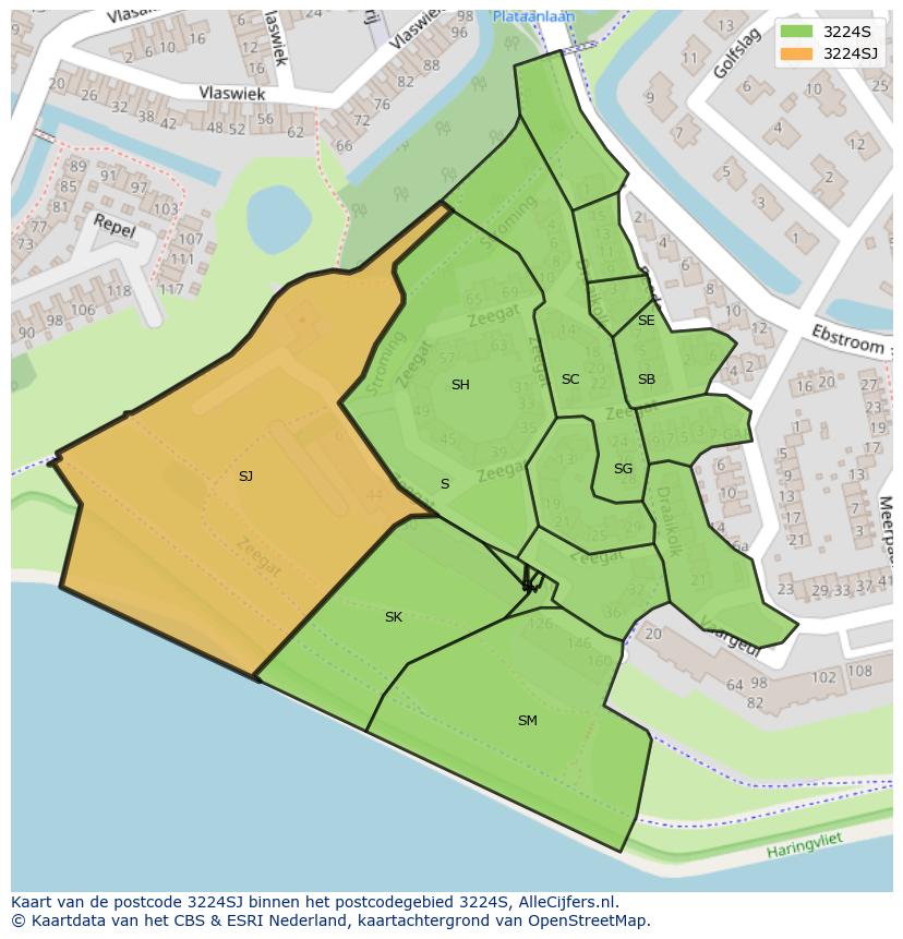 Afbeelding van het postcodegebied 3224 SJ op de kaart.