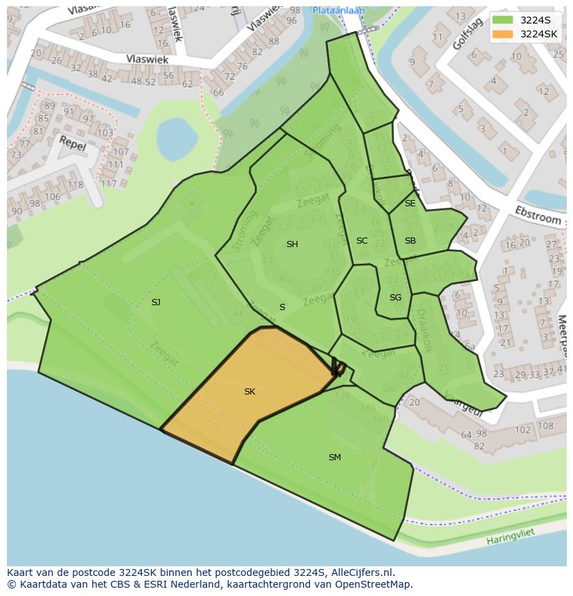 Afbeelding van het postcodegebied 3224 SK op de kaart.