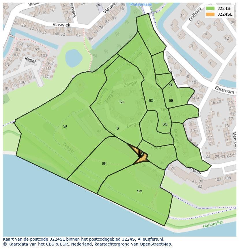 Afbeelding van het postcodegebied 3224 SL op de kaart.