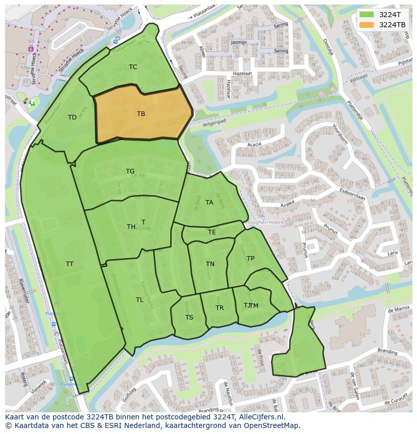 Afbeelding van het postcodegebied 3224 TB op de kaart.