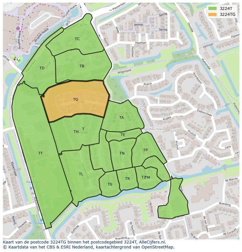 Afbeelding van het postcodegebied 3224 TG op de kaart.
