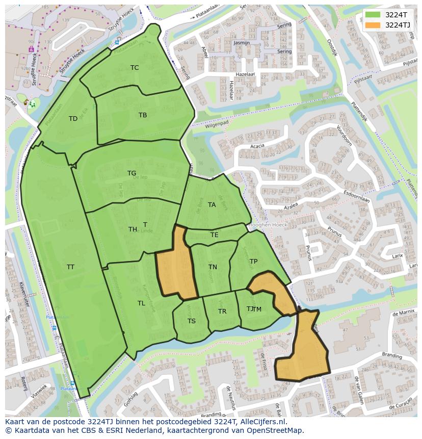 Afbeelding van het postcodegebied 3224 TJ op de kaart.