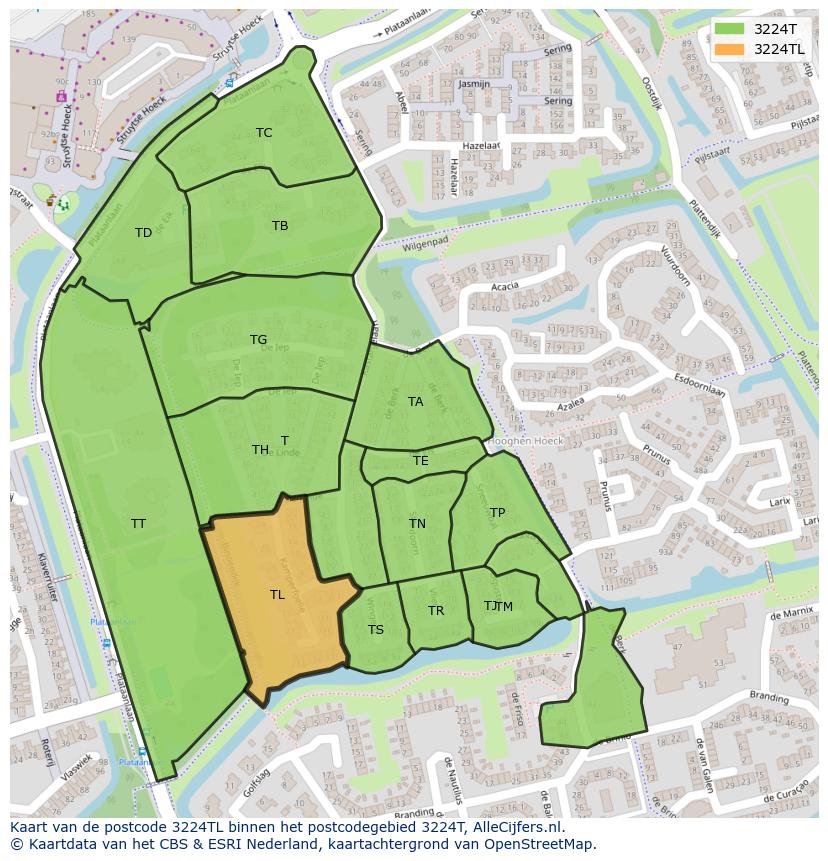 Afbeelding van het postcodegebied 3224 TL op de kaart.