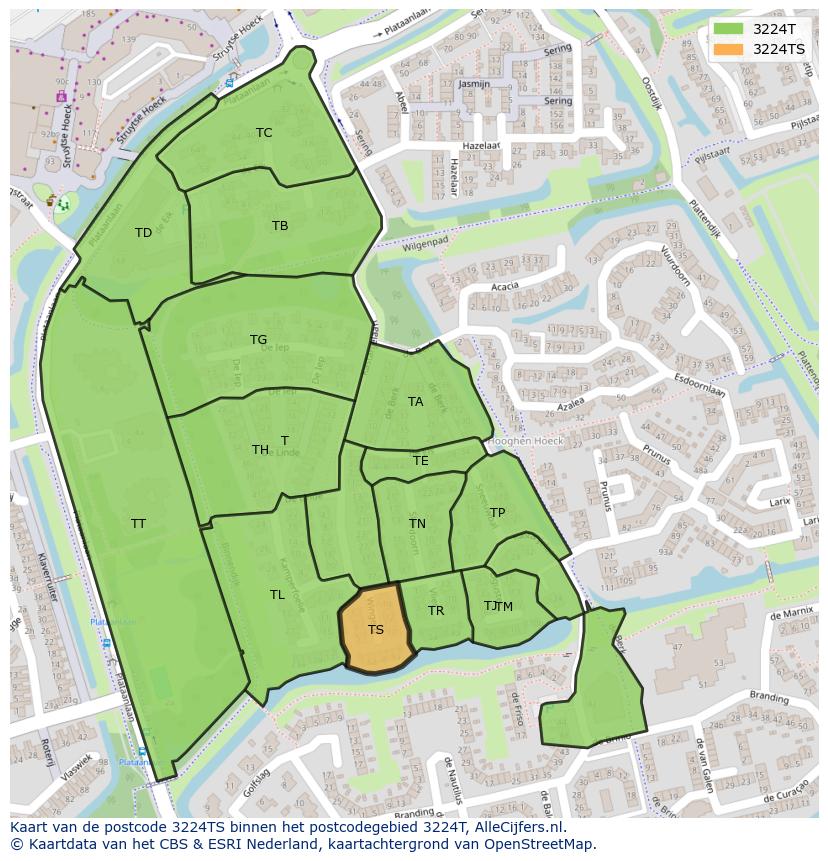 Afbeelding van het postcodegebied 3224 TS op de kaart.