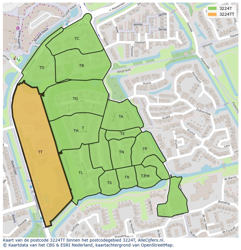 Afbeelding van het postcodegebied 3224 TT op de kaart.