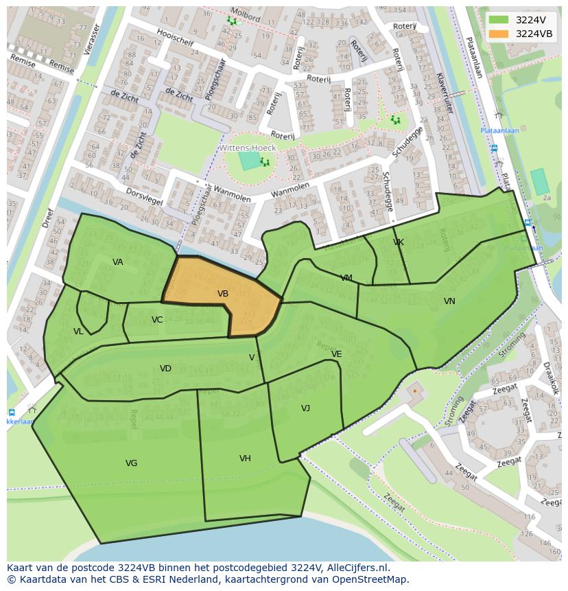 Afbeelding van het postcodegebied 3224 VB op de kaart.
