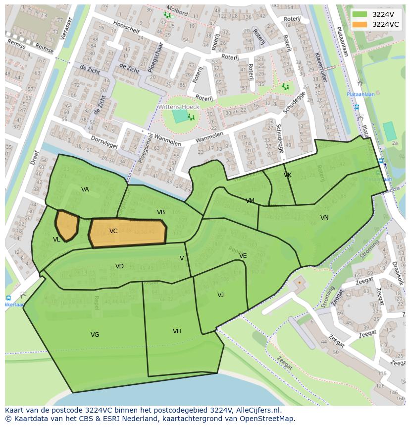 Afbeelding van het postcodegebied 3224 VC op de kaart.
