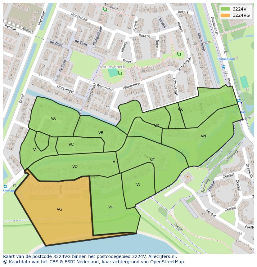 Afbeelding van het postcodegebied 3224 VG op de kaart.
