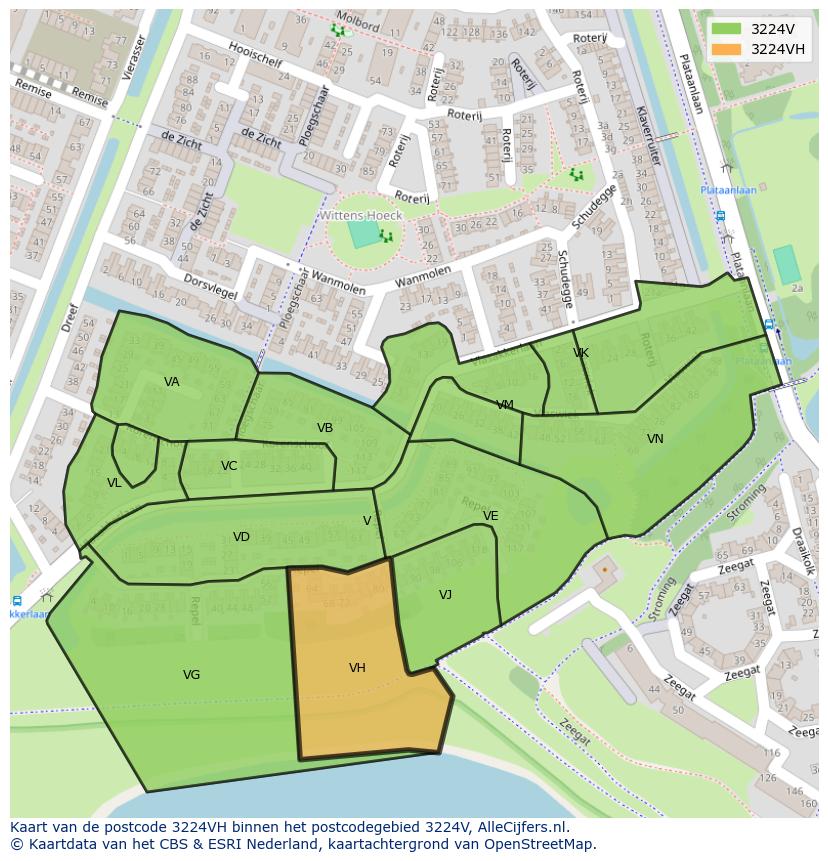 Afbeelding van het postcodegebied 3224 VH op de kaart.