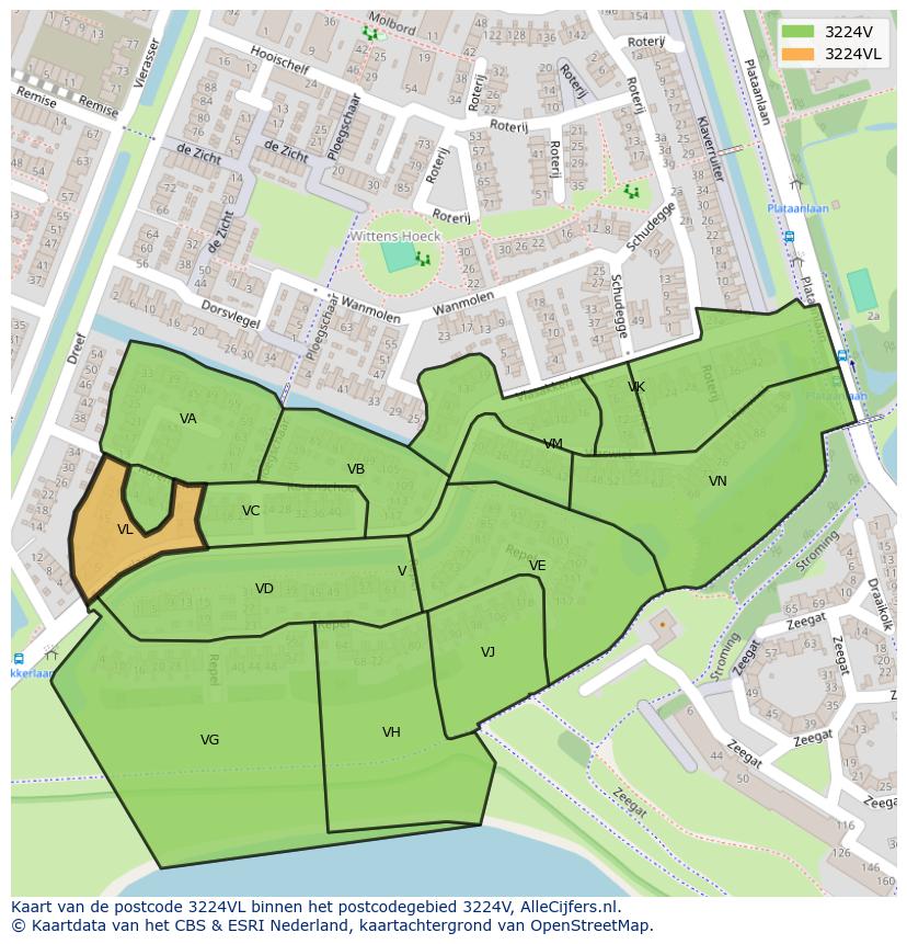 Afbeelding van het postcodegebied 3224 VL op de kaart.