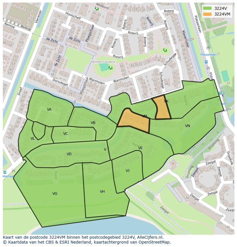 Afbeelding van het postcodegebied 3224 VM op de kaart.