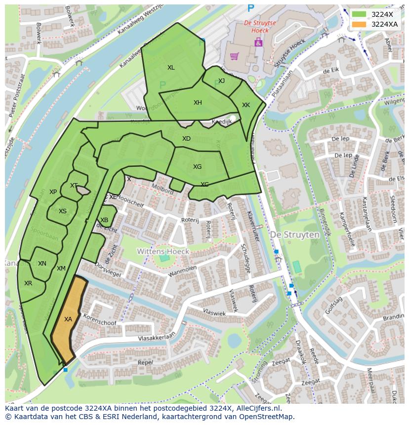 Afbeelding van het postcodegebied 3224 XA op de kaart.