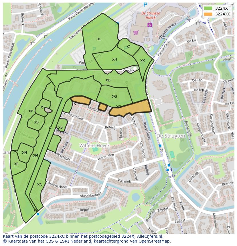 Afbeelding van het postcodegebied 3224 XC op de kaart.