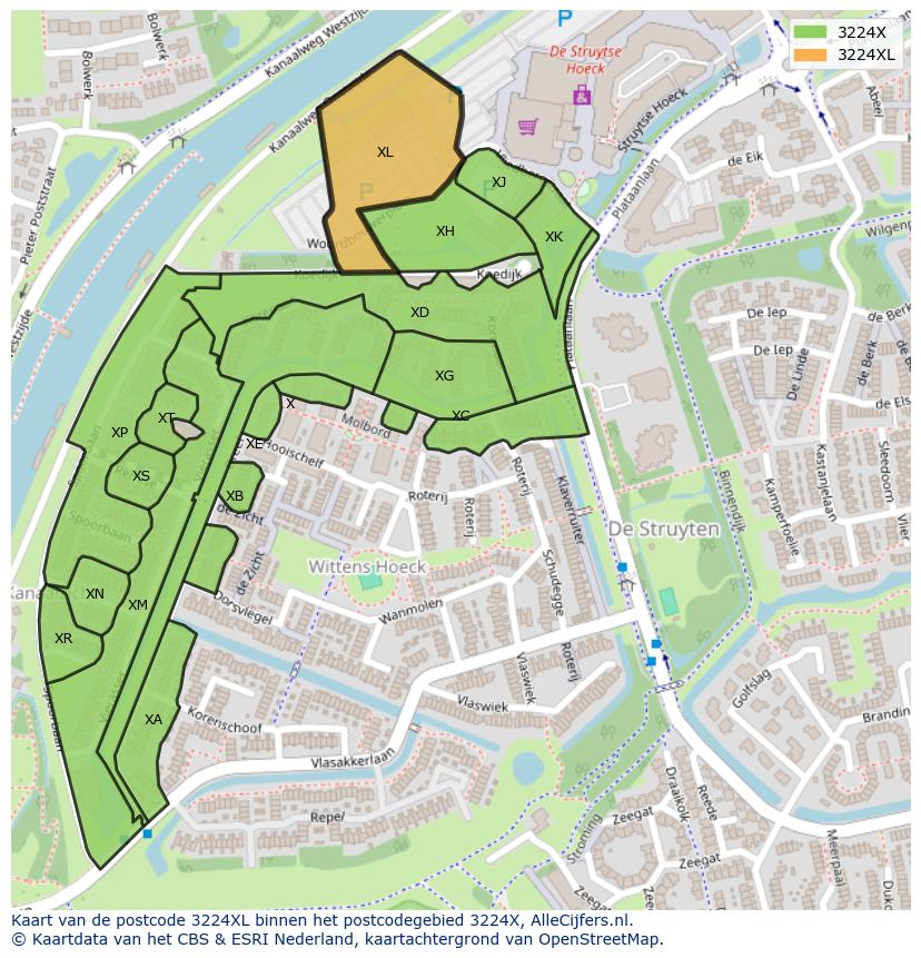 Afbeelding van het postcodegebied 3224 XL op de kaart.
