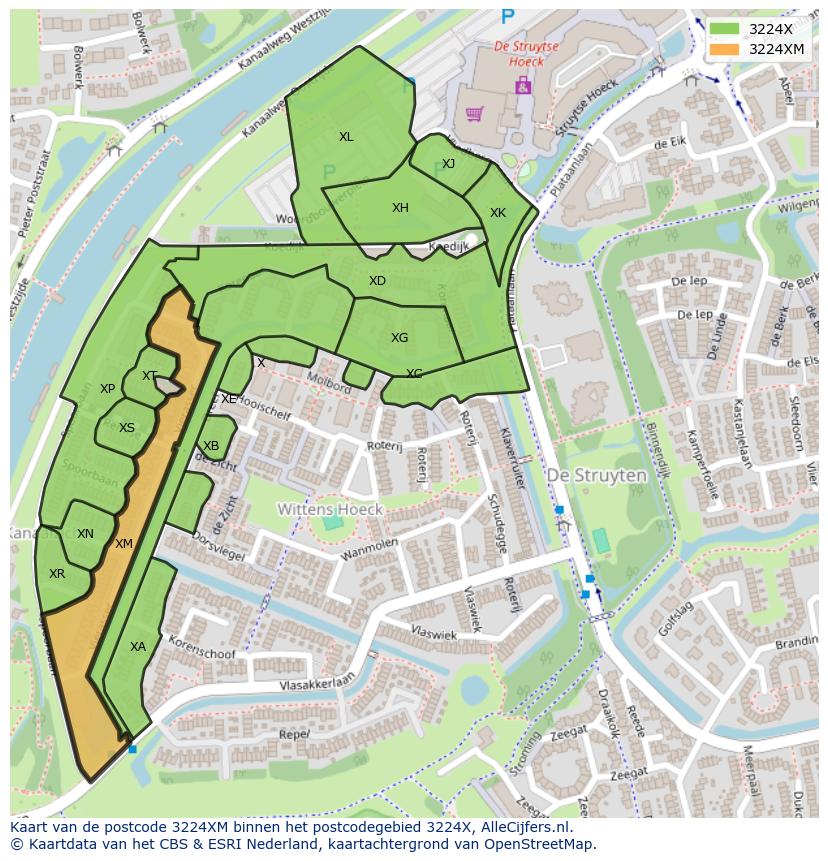 Afbeelding van het postcodegebied 3224 XM op de kaart.