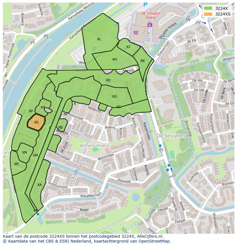 Afbeelding van het postcodegebied 3224 XS op de kaart.