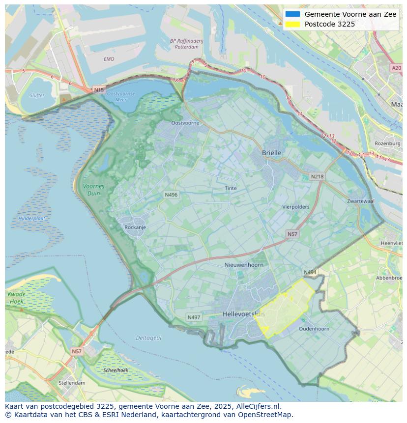 Afbeelding van het postcodegebied 3225 op de kaart.