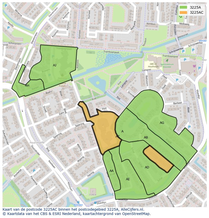 Afbeelding van het postcodegebied 3225 AC op de kaart.