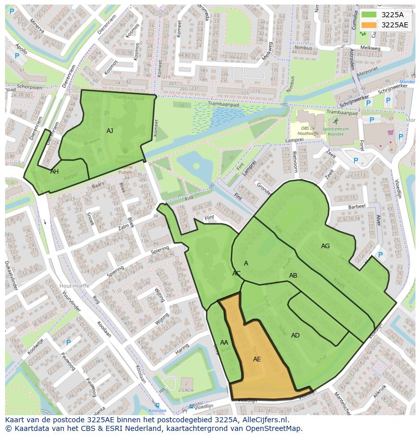 Afbeelding van het postcodegebied 3225 AE op de kaart.