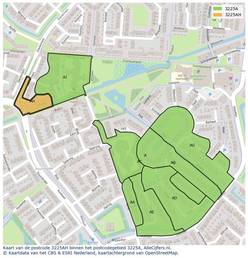 Afbeelding van het postcodegebied 3225 AH op de kaart.