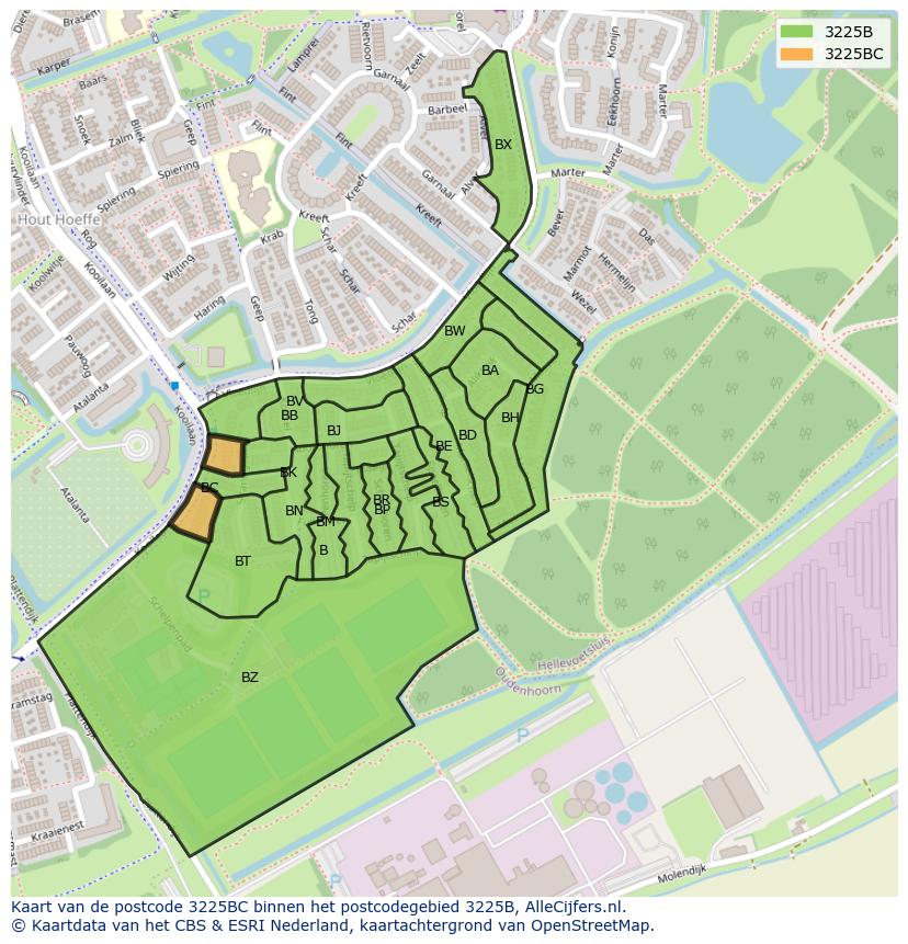 Afbeelding van het postcodegebied 3225 BC op de kaart.