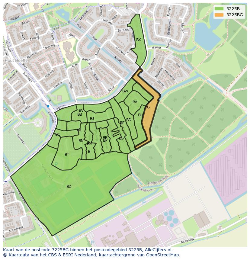 Afbeelding van het postcodegebied 3225 BG op de kaart.