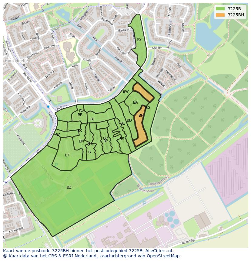 Afbeelding van het postcodegebied 3225 BH op de kaart.