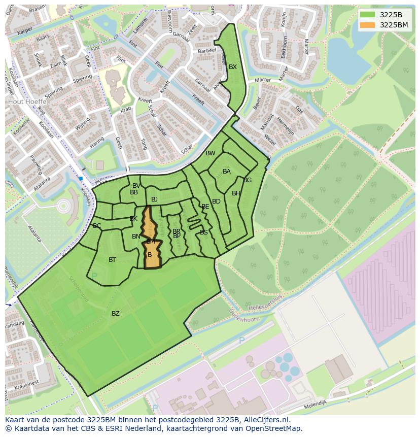 Afbeelding van het postcodegebied 3225 BM op de kaart.