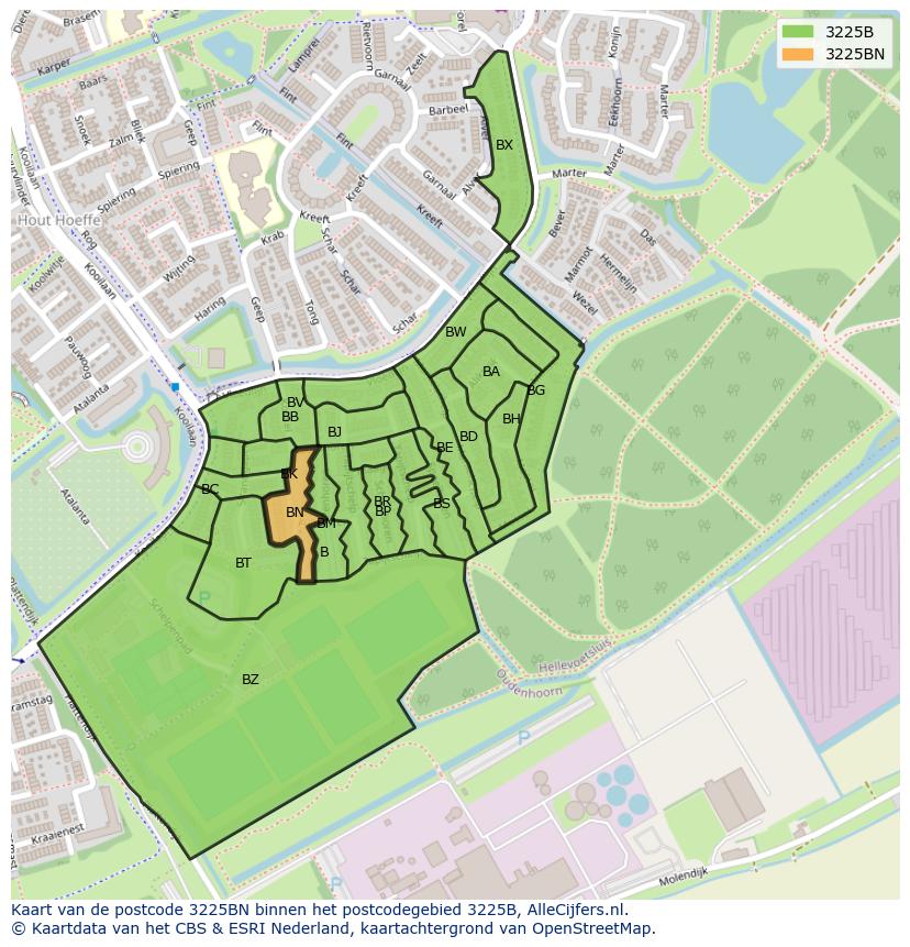 Afbeelding van het postcodegebied 3225 BN op de kaart.
