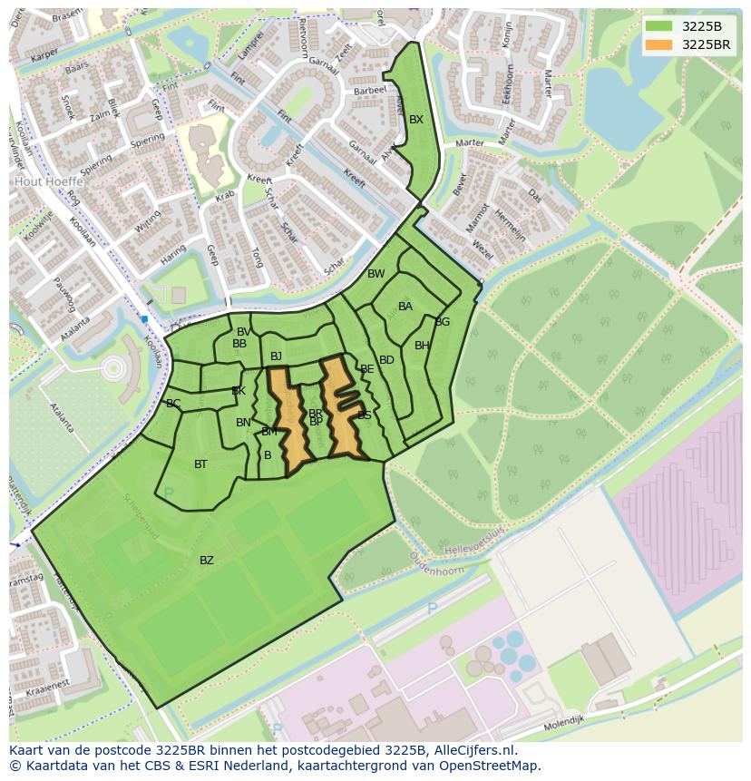 Afbeelding van het postcodegebied 3225 BR op de kaart.