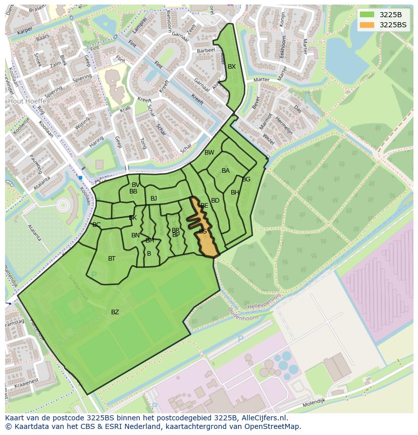 Afbeelding van het postcodegebied 3225 BS op de kaart.