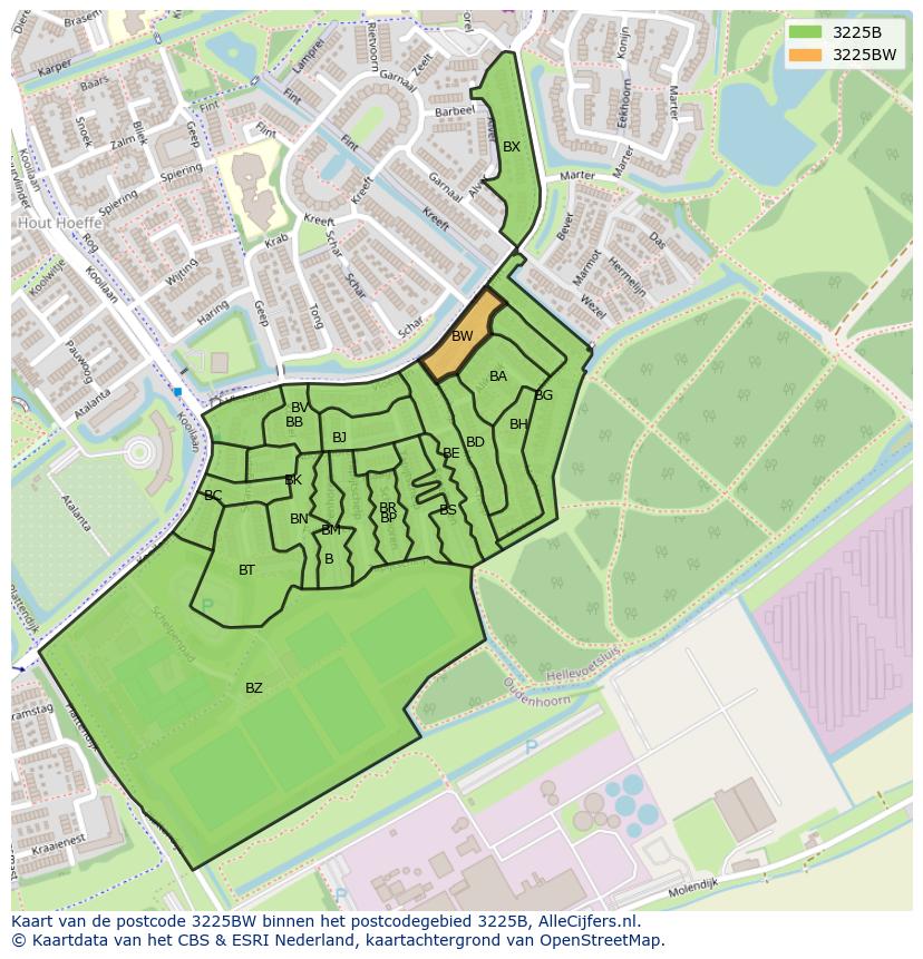 Afbeelding van het postcodegebied 3225 BW op de kaart.