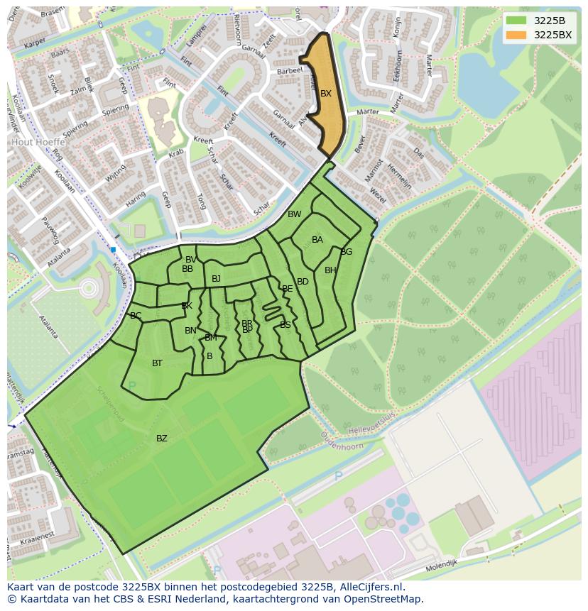 Afbeelding van het postcodegebied 3225 BX op de kaart.